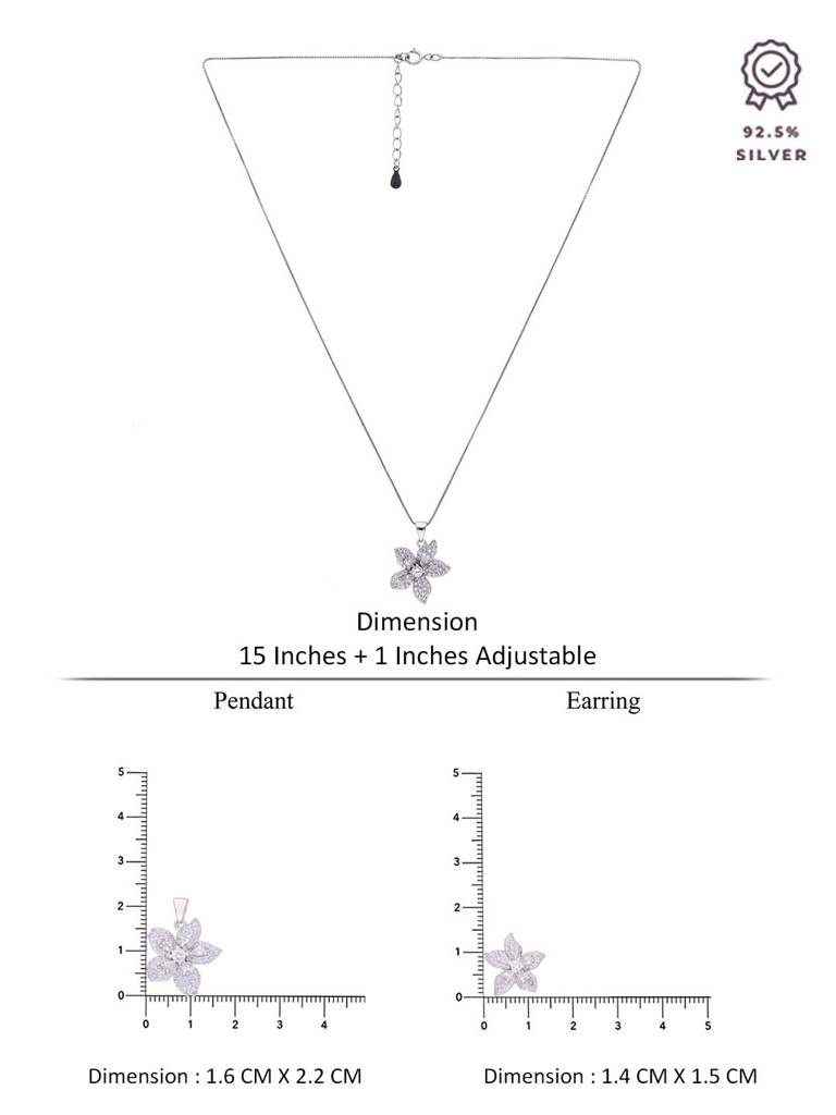 Sterling Shimmering Pink Blossoms Zircon Pendant With Chain & Earrings Set : PSCP94-S-NA
