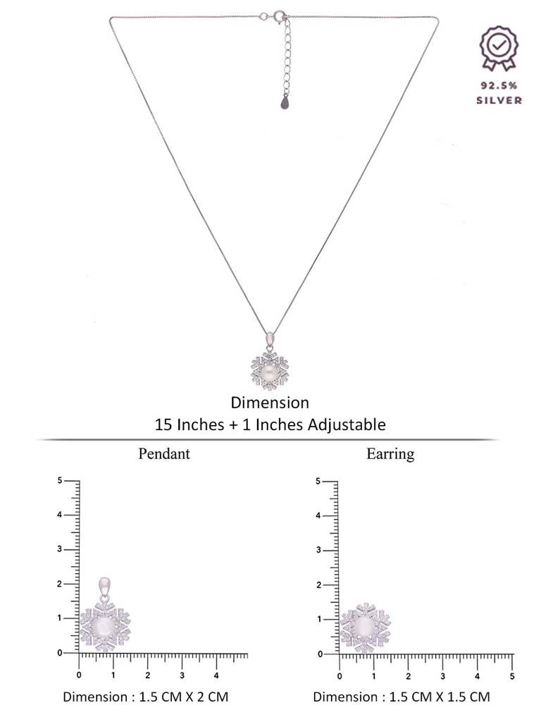 Sterling Snowflake Diamond & Pearl Pendant With Chain & Earrings Set : PSCP98-S-NA