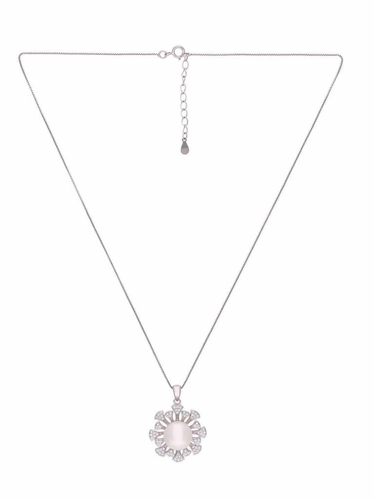 Sterling Precious Pearl Diamond Flare Pendant With Chain & Earrings Set : PSST115-S-NA