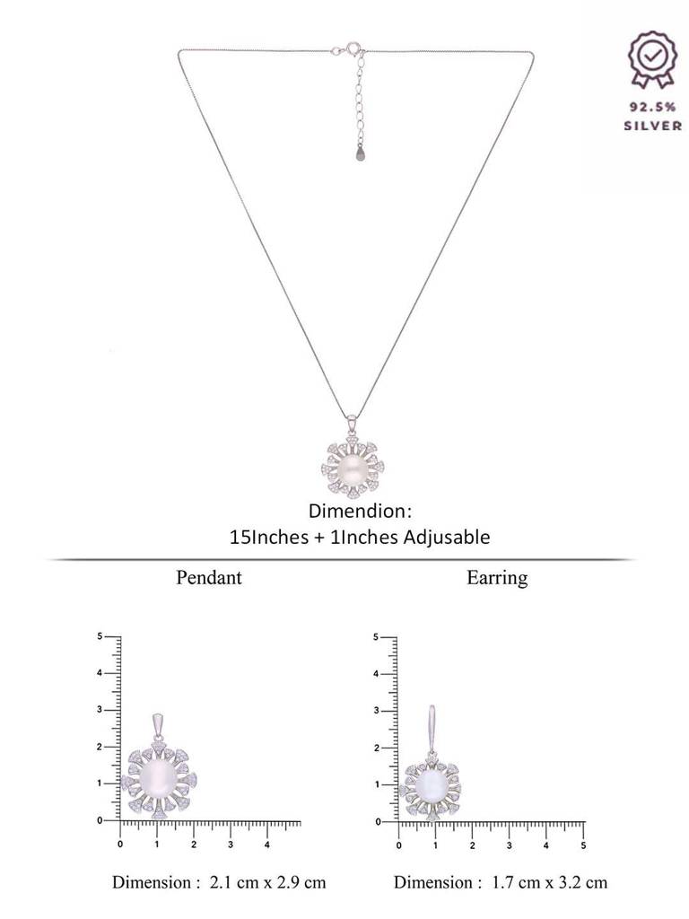 Sterling Precious Pearl Diamond Flare Pendant With Chain & Earrings Set : PSST115-S-NA