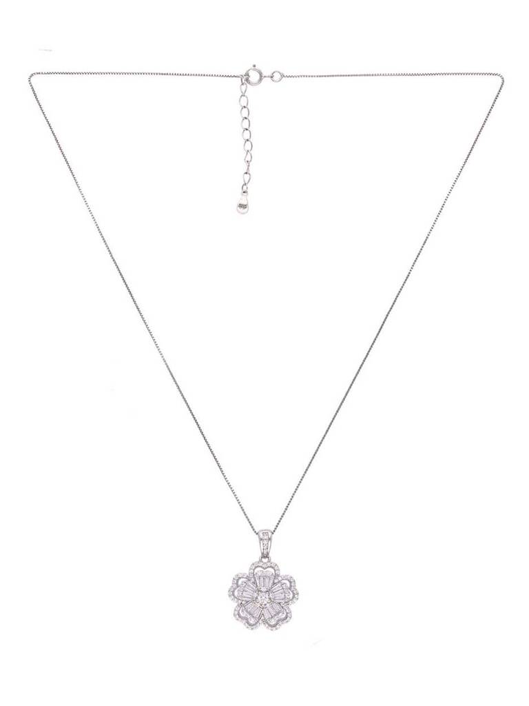 Sterling Floral Zircon Pendant With Chain & Earrings Set : PSST120-S-NA