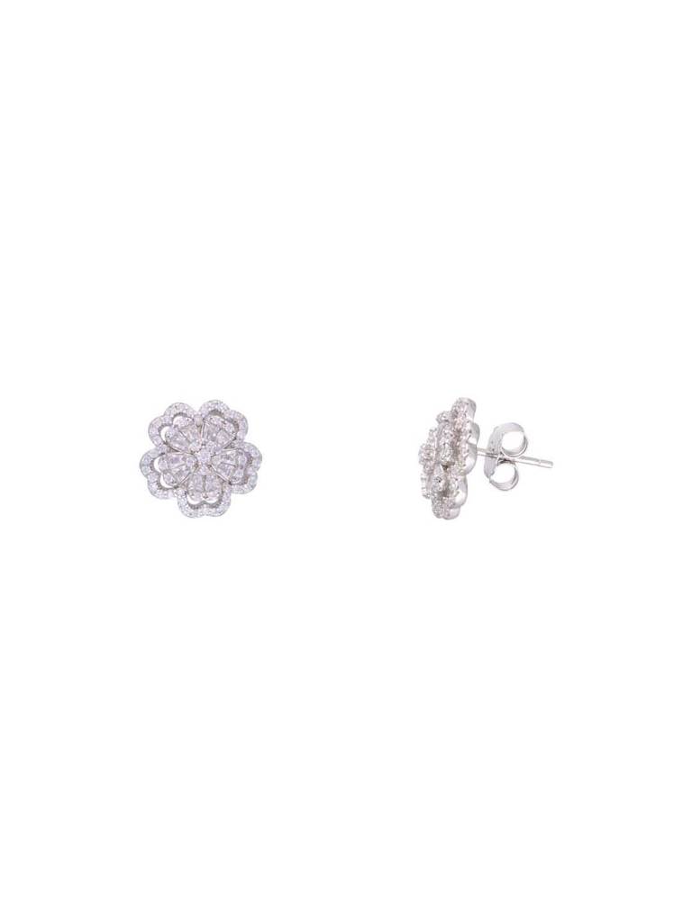 Sterling Floral Zircon Pendant With Chain & Earrings Set : PSST120-S-NA