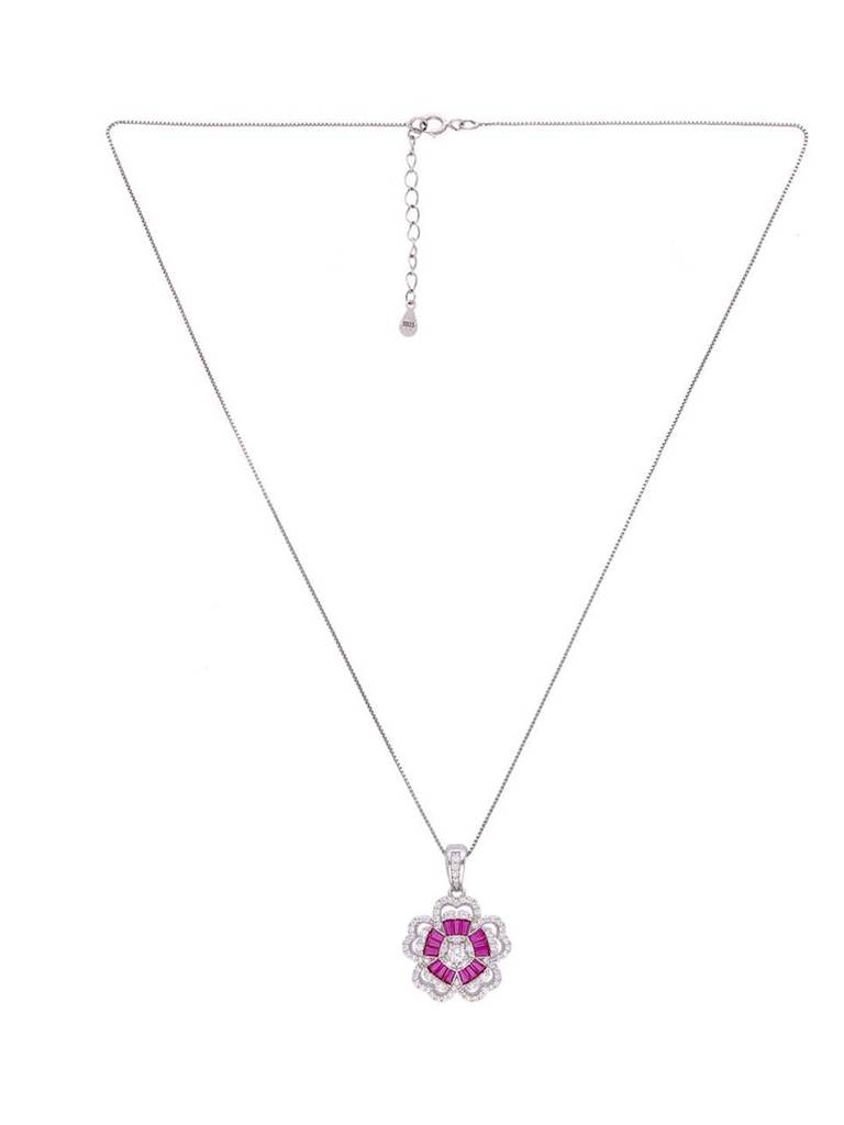Sterling Pink Floral Zircon Pendant With Chain & Earrings Set : PSST121-S-NA