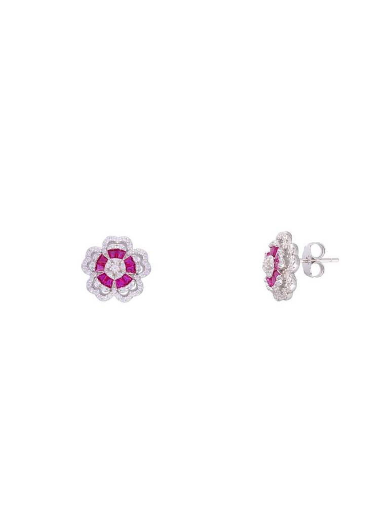 Sterling Pink Floral Zircon Pendant With Chain & Earrings Set : PSST121-S-NA