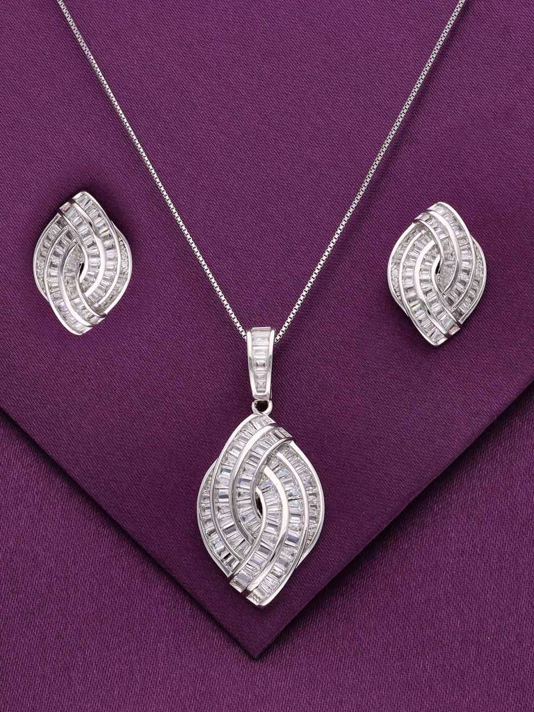 Sterling Zircon Tear Drop Pendant With Chain & Earrings Set : PSST123-S-NA