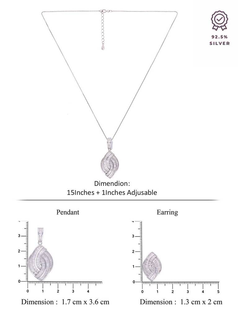 Sterling Zircon Tear Drop Pendant With Chain & Earrings Set : PSST123-S-NA