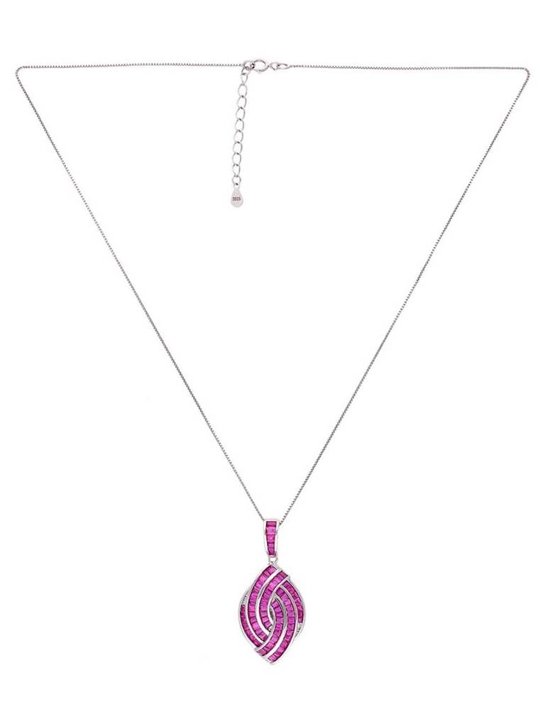 Sterling Pink Zircon Tear Drop Pendant With Chain & Earrings Set : PSST124-S-NA