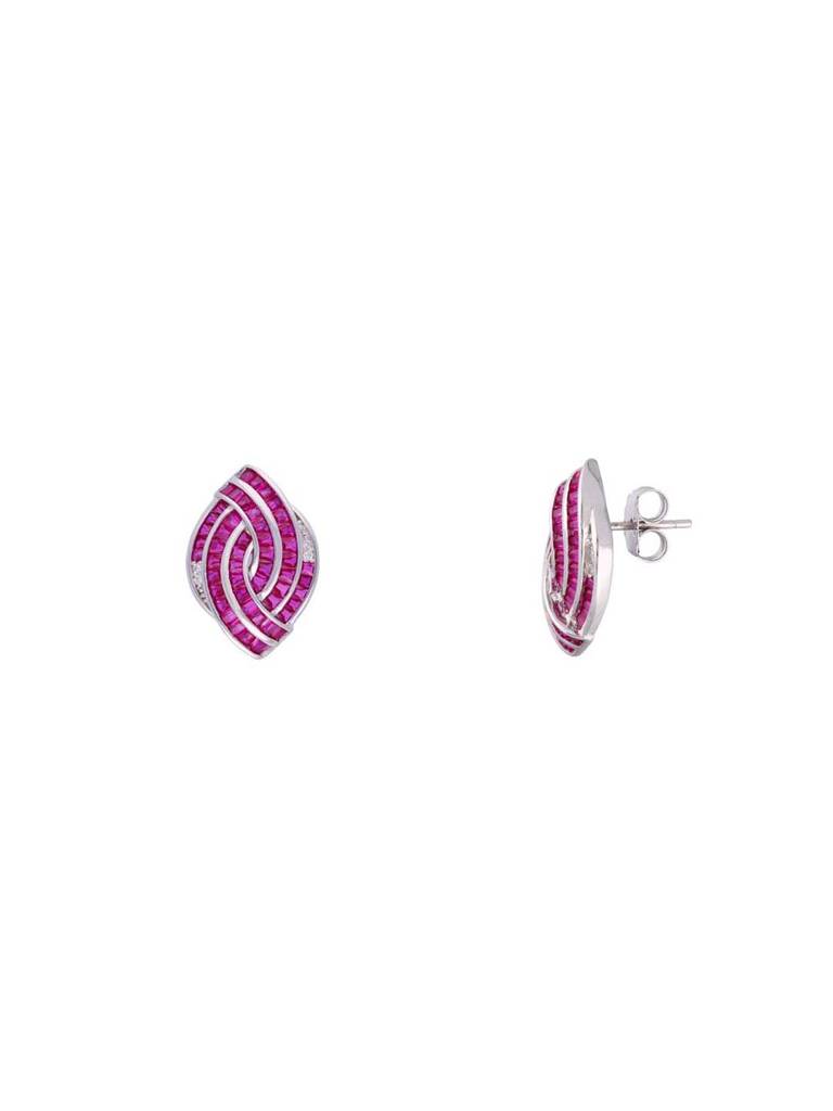 Sterling Pink Zircon Tear Drop Pendant With Chain & Earrings Set : PSST124-S-NA