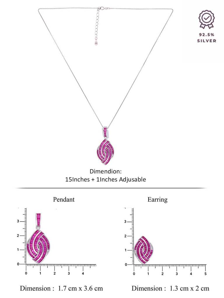 Sterling Pink Zircon Tear Drop Pendant With Chain & Earrings Set : PSST124-S-NA