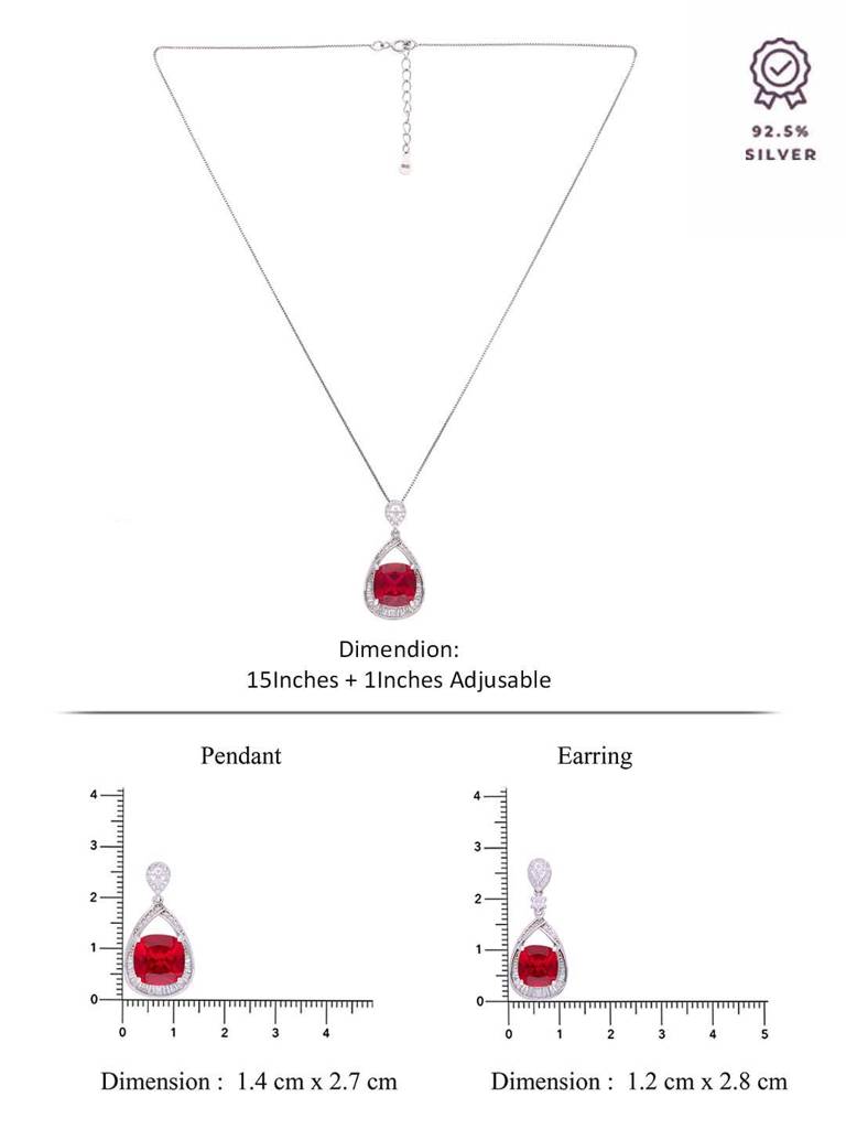 Sterling Stylish Drop Cut Pink Pendant With Chain & Earrings Set : PSST132-S-NA