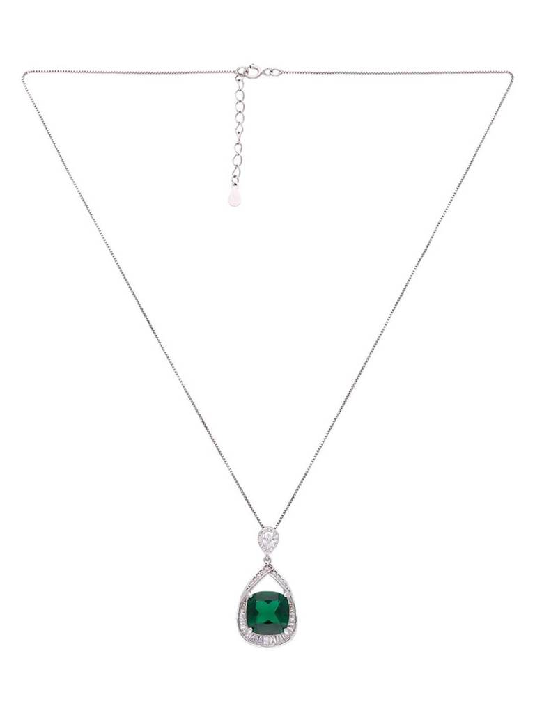 Sterling Stylish Green Drop Cut Pink Pendant With Chain & Earrings Set : PSST133-S-NA