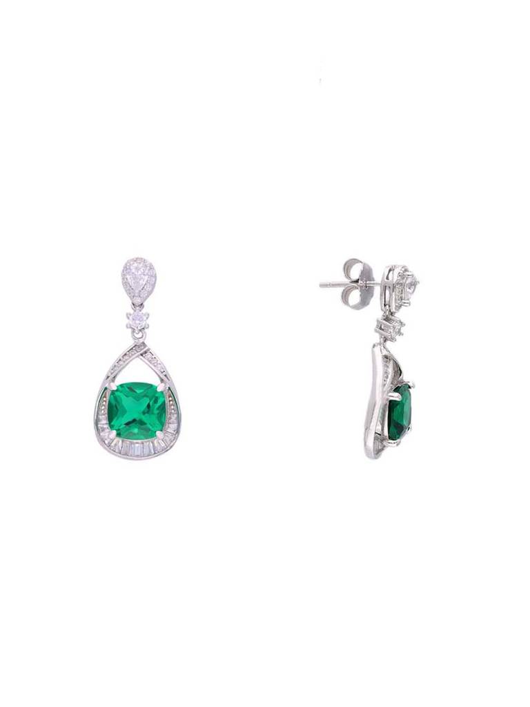 Sterling Stylish Green Drop Cut Pink Pendant With Chain & Earrings Set : PSST133-S-NA