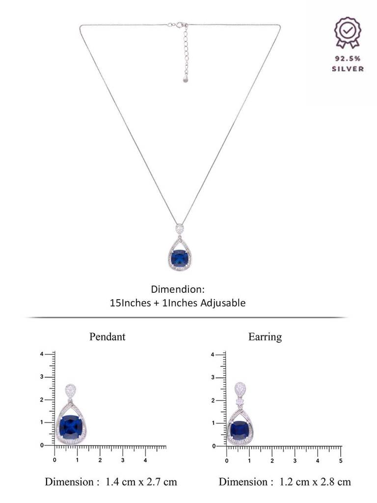Sterling Stylish Blue Drop Cut Pink Pendant With Chain & Earrings Set : PSST134-S-NA