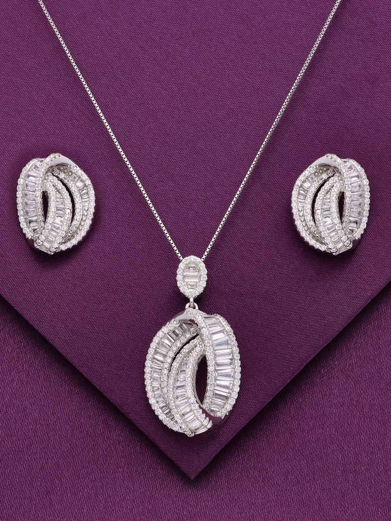 Sterling Sterling Crystal Pendant With Chain & Earrings Set : PSST146-S-NA