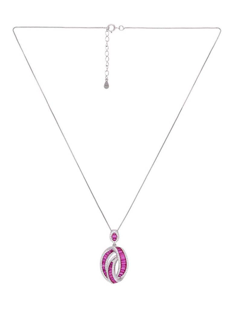 Sterling Sterling Pink Crystal Pendant With Chain & Earrings Set : PSST147-S-NA