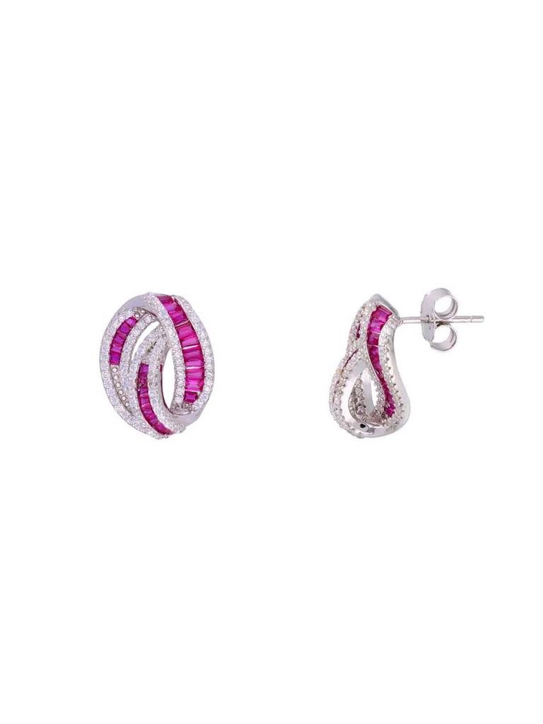 Sterling Sterling Pink Crystal Pendant With Chain & Earrings Set : PSST147-S-NA