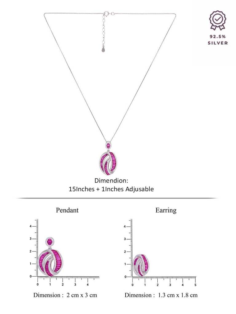 Sterling Sterling Pink Crystal Pendant With Chain & Earrings Set : PSST147-S-NA