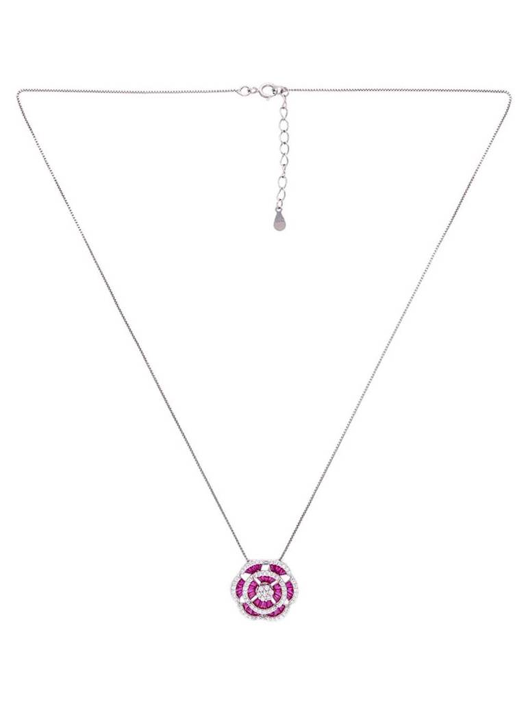 Sterling Pink Crystal Blooms Pendant With Chain & Earrings Set : PSST158-S-NA