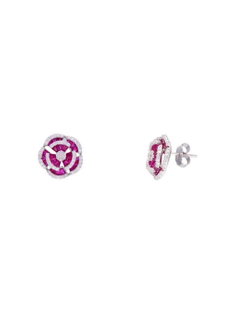 Sterling Pink Crystal Blooms Pendant With Chain & Earrings Set : PSST158-S-NA