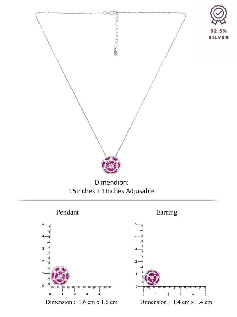 Sterling Pink Crystal Blooms Pendant With Chain & Earrings Set : PSST158-S-NA