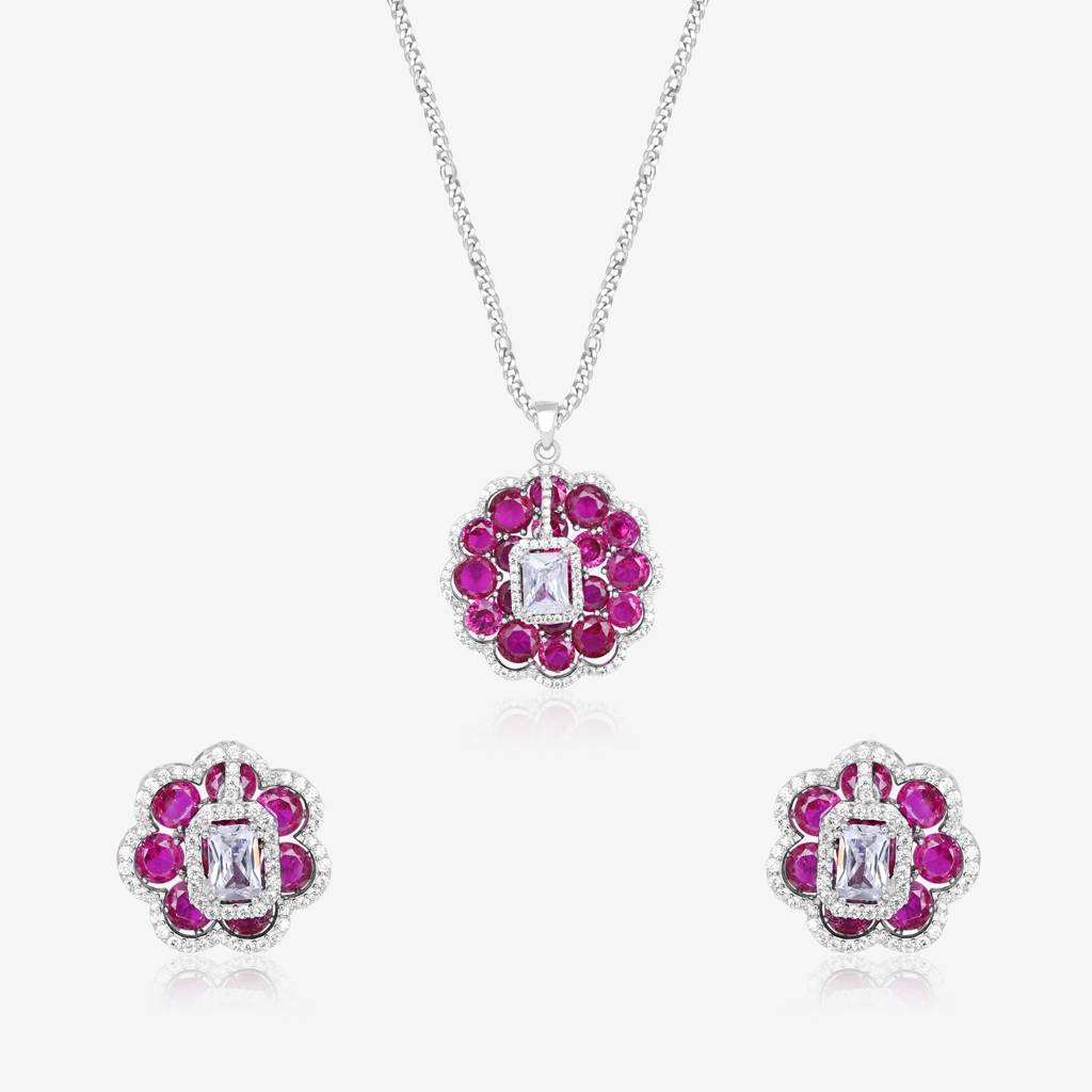 Majestic Blossom Silver Necklace Set : PS256