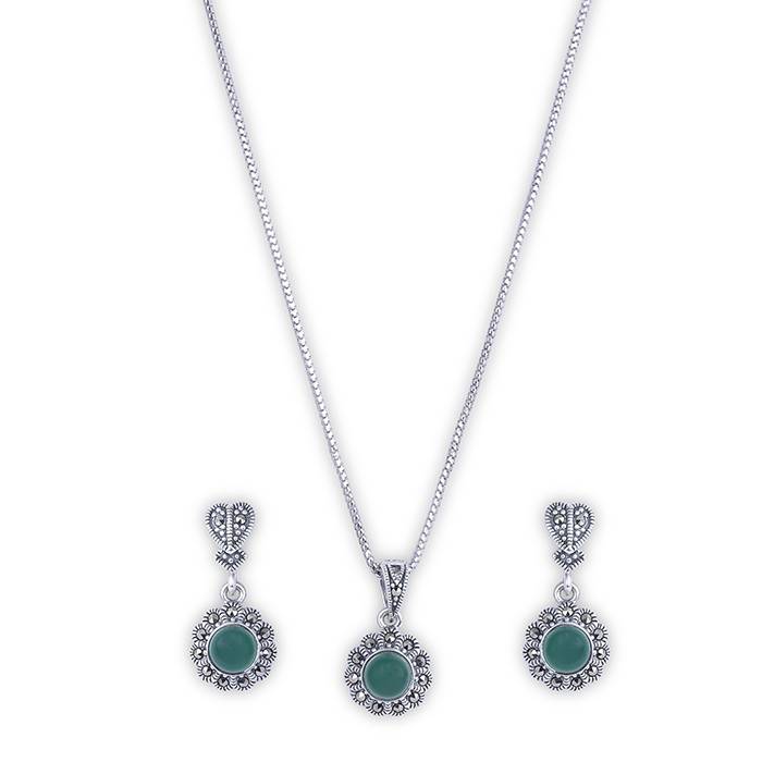Emerald Blooms Silver Pendant Set : PS46