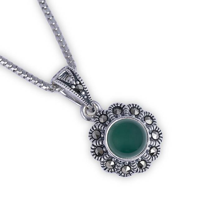 Emerald Blooms Silver Pendant Set : PS46