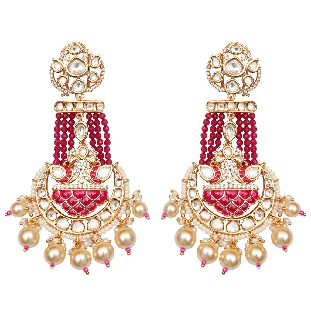 Red Meenakari Kundan Danglers With Faux Diamonds : PU-ER-284-RED