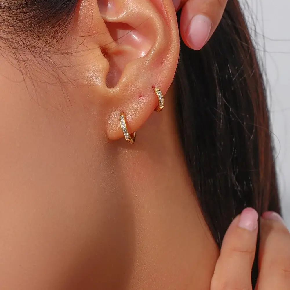18Kt Gold Plated Dainty Piercing Huggies, Pari (Small) One Pair of Earrings