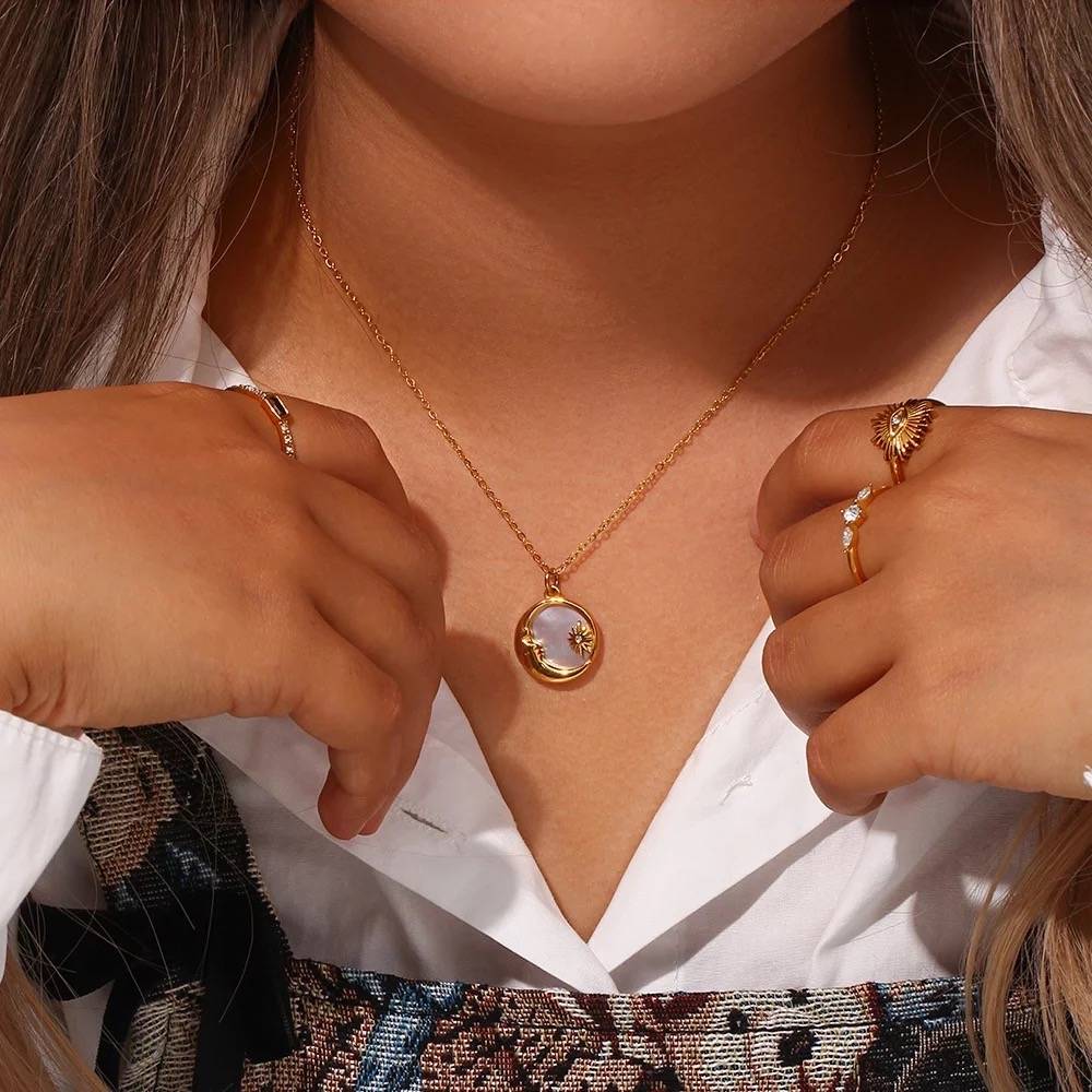 18Kt Gold Plated Dainty Shell Sun & Moon Necklace, Paulami