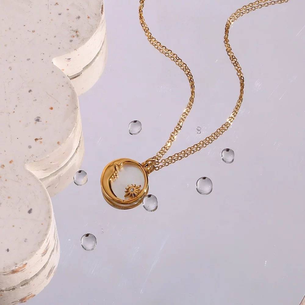 18Kt Gold Plated Dainty Shell Sun & Moon Necklace, Paulami