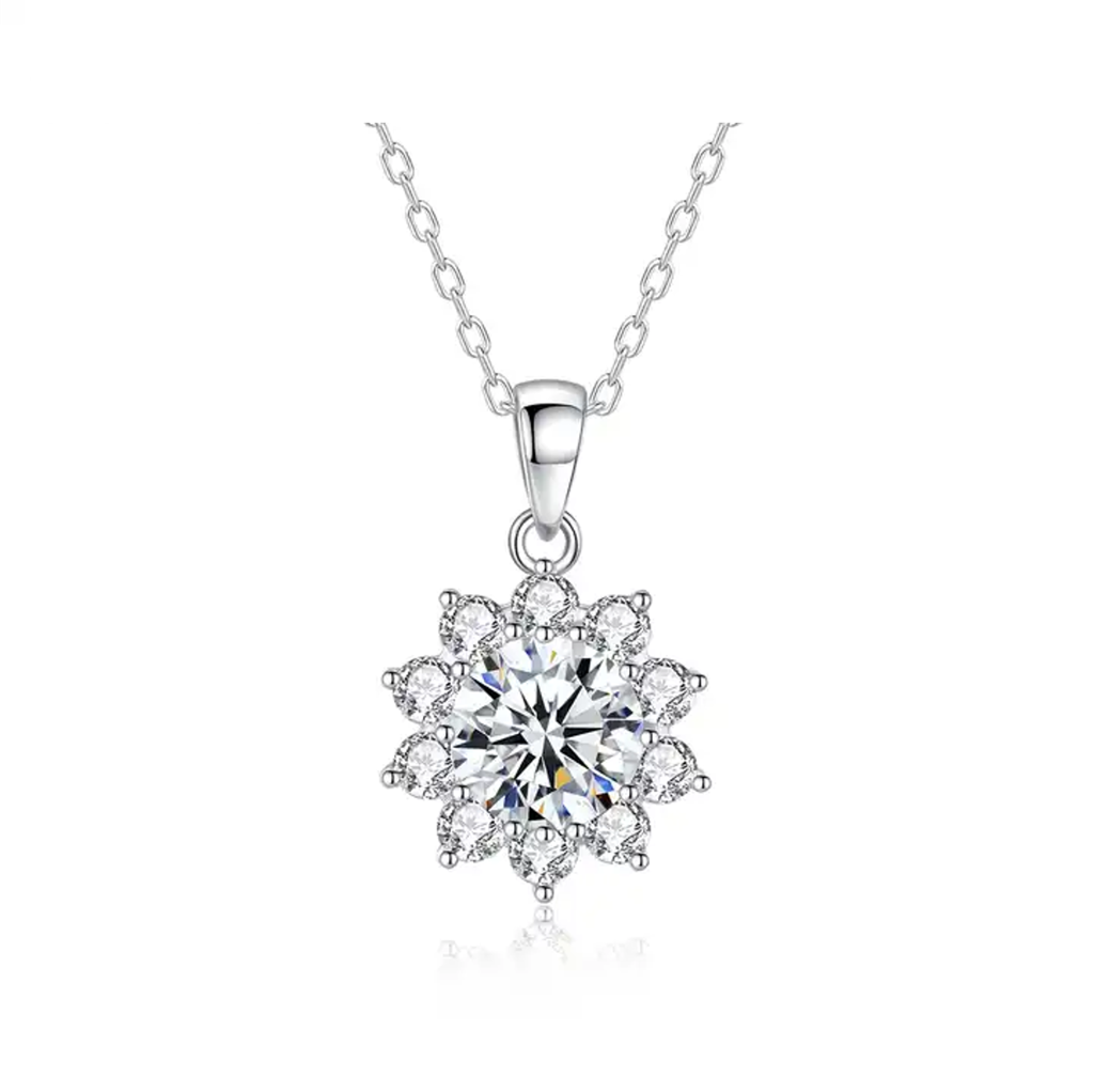 1 Ct Snowflake Sparkle Round Silver Moissanite Pendant; Gra Certified; D Vvs1 : SnowflakeSparkle_1ct_MSN22111210S