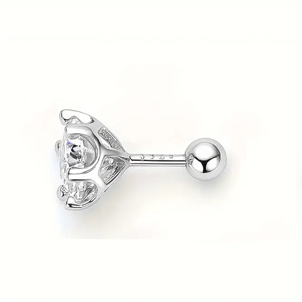 Single Piece Round Radiant Sterling Silver Moissanite Stud Earrings For Men : Round_ScrewBack_0.5ct_Men