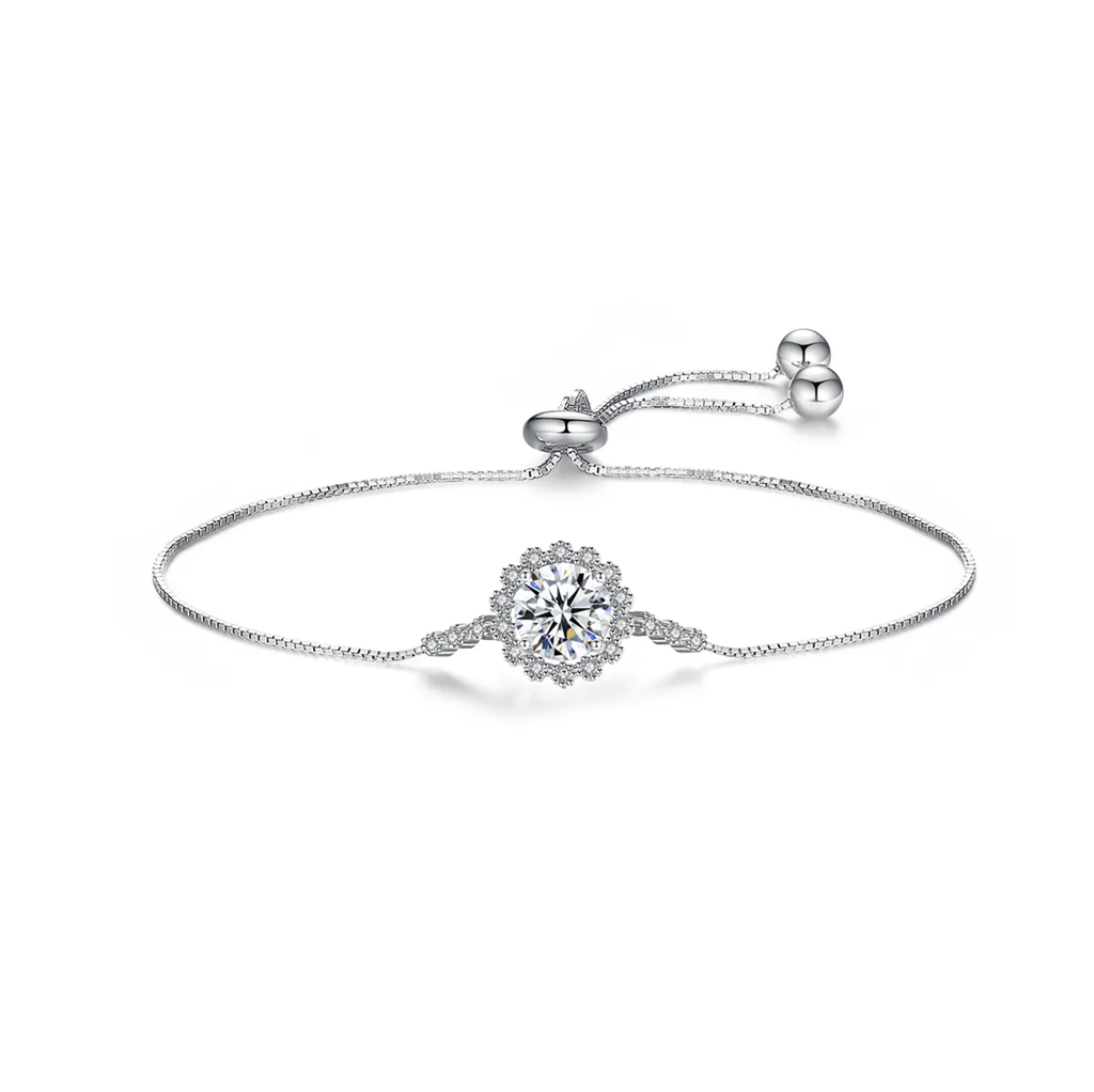 1 Ct Flower Pattern 925 Sterling Silver Adjustable Round Moissanite Bracelet : FlowerPattern_1ct_MSB-006