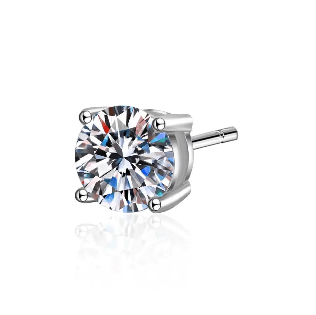 0.5 - 2 Ct Single Piece Sparkle Whirl Sterling Silver Moissanite Stud Earrings For Men : SparkleWhirl_BX043-E_05ct_Men