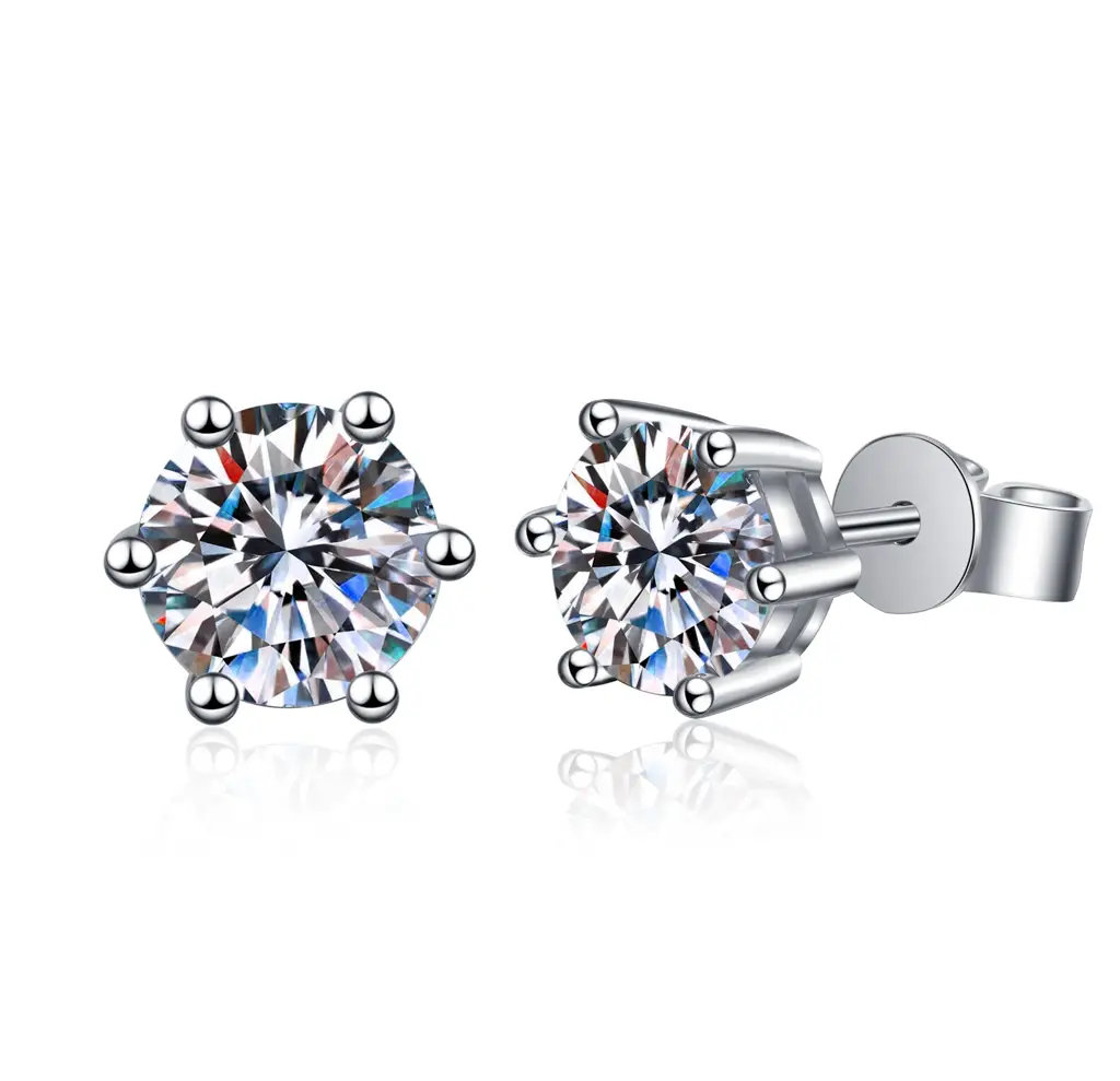 0.3 - 2 Ct Single Piece Sparkle Orbit Round Moissanite Stud Earrings For Men : Round_Style2_03ct_Men