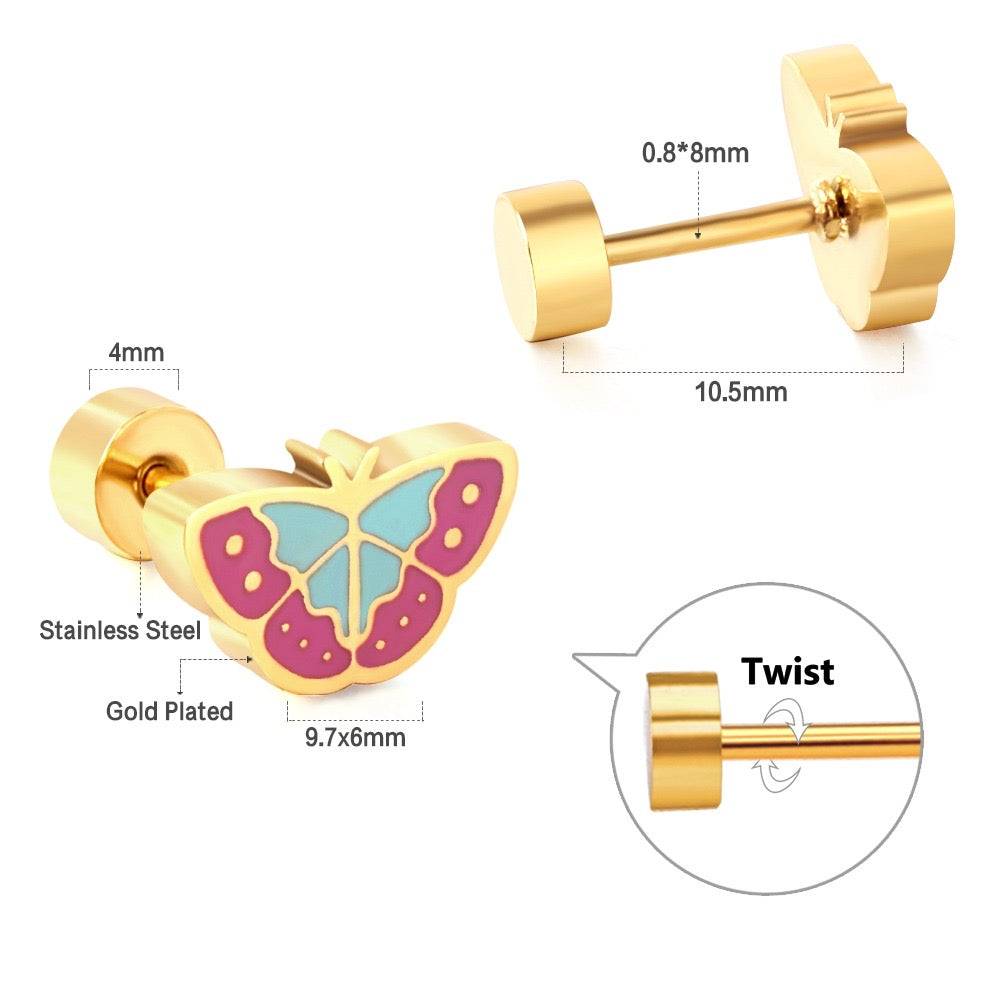 Pink Butterfly 18K Gold Plated Children'S Earrings : TWLK-JWLRY-PNKBTRFLY-PK2