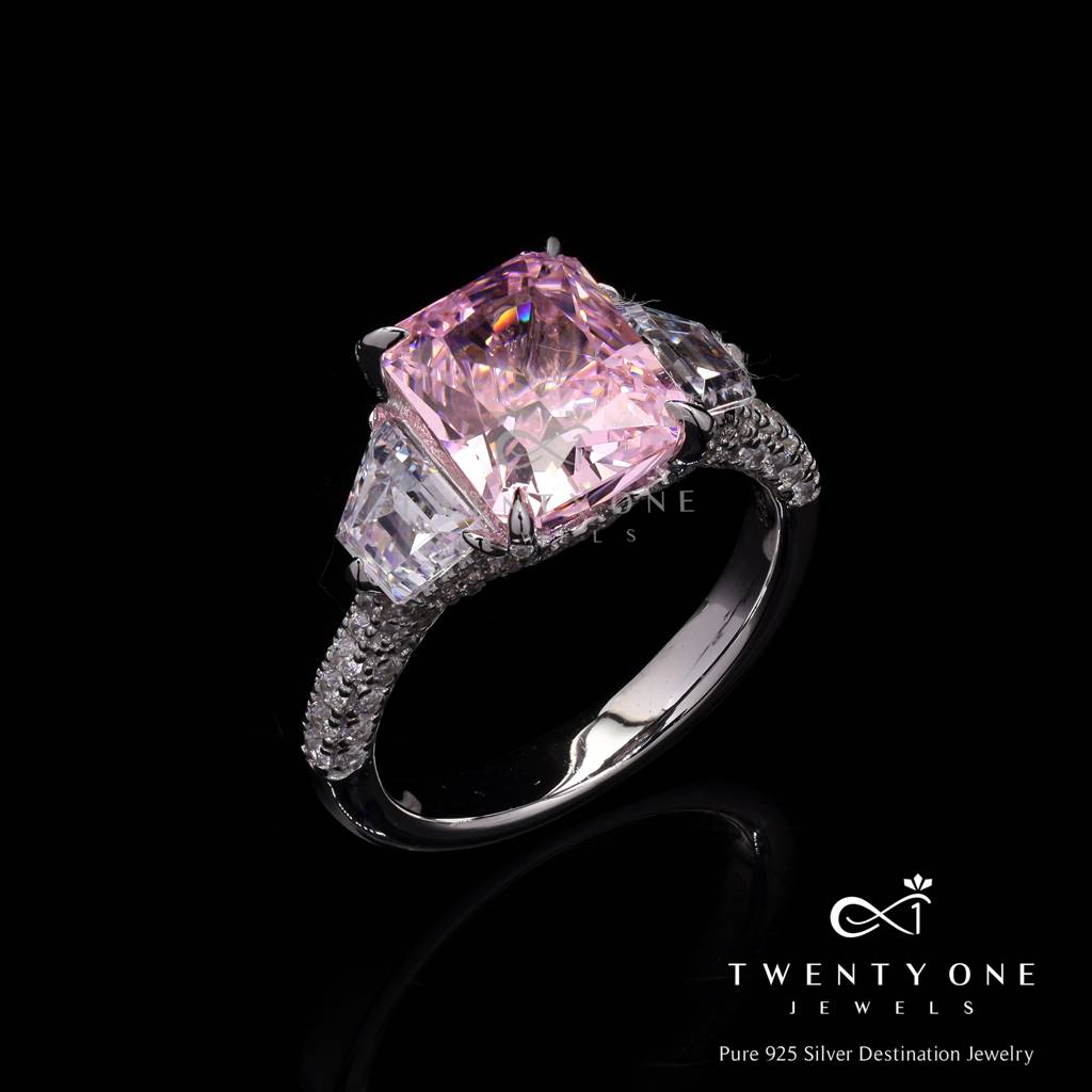 5 Carat Premium Pink Emerald Cut Diamond Dazzle Ring On Pure 925 Silver : TR31301