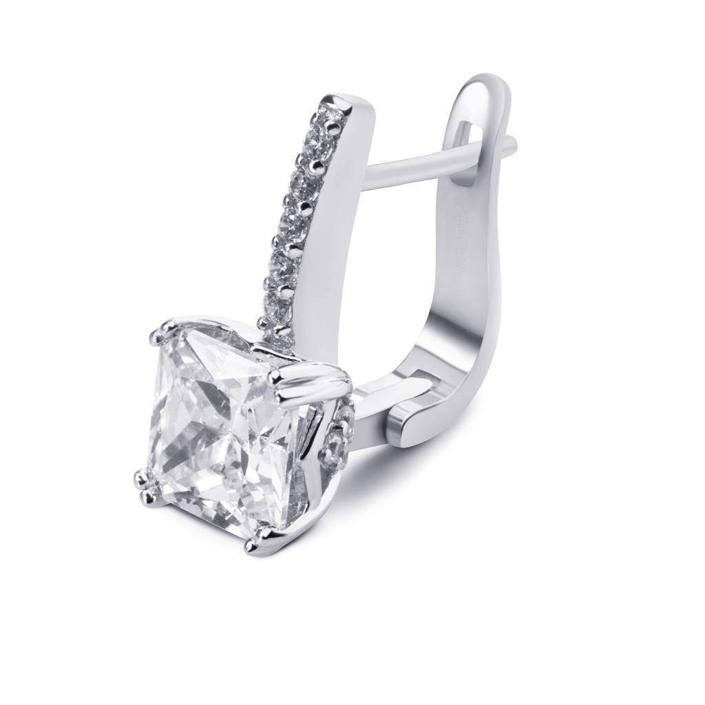 925 Sterling Silver Princess Cut White Ad Drop Earrings For Women & Girls : BRDPCSE1