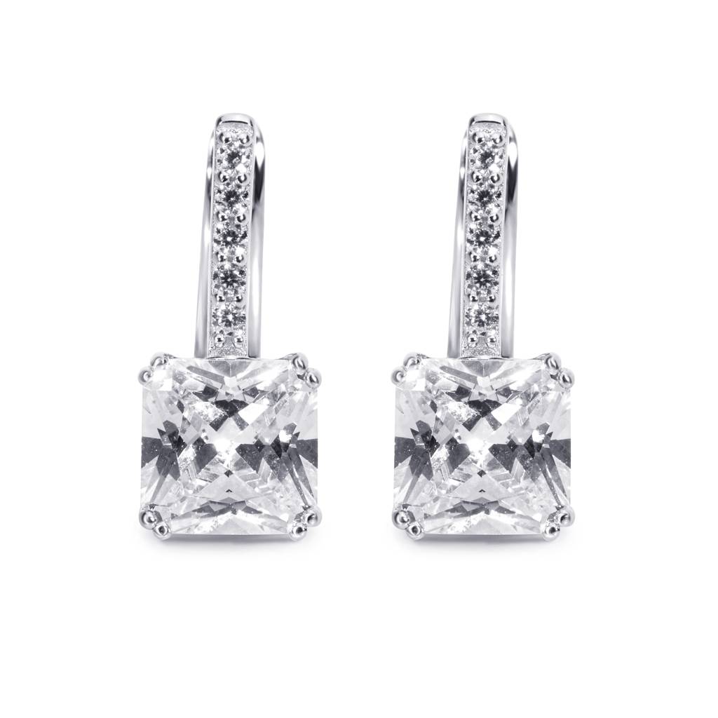 925 Sterling Silver Princess Cut White Ad Drop Earrings For Women & Girls : BRDPCSE1
