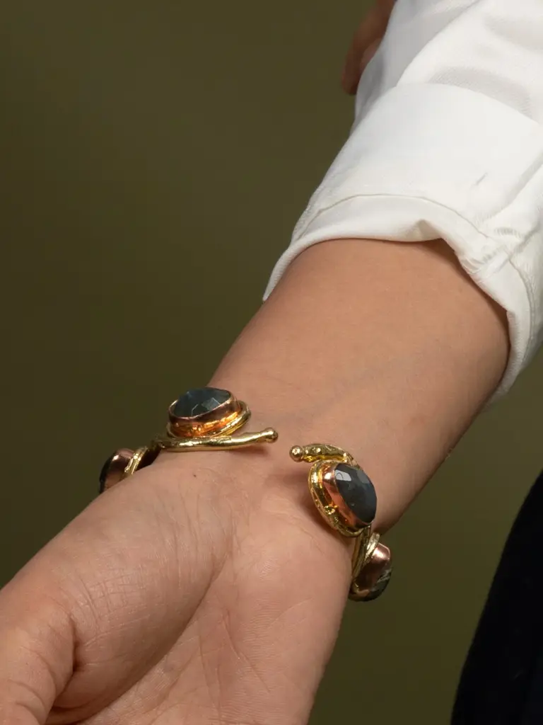 Statement Roman Semi Precious Stone Cuff (Labradorite & Turquoise) : QJM144