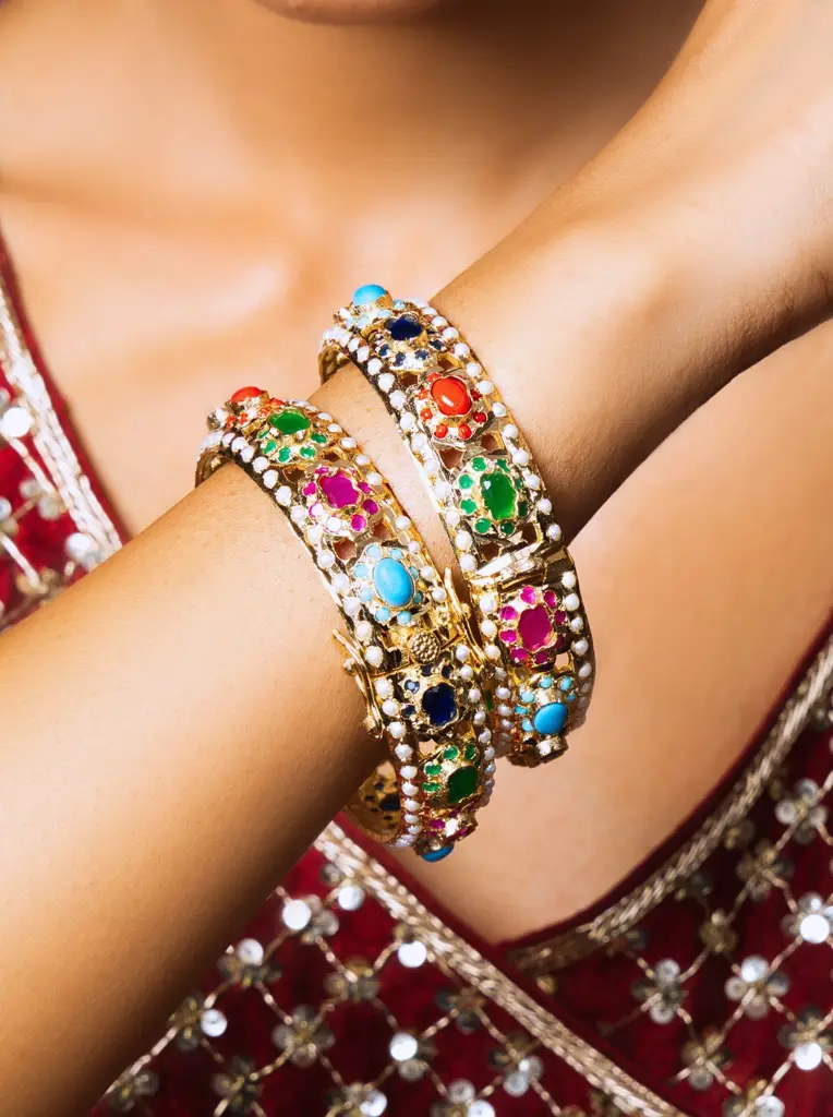 Opulent Navratan Jadau Bangles Pair : ASQJ076