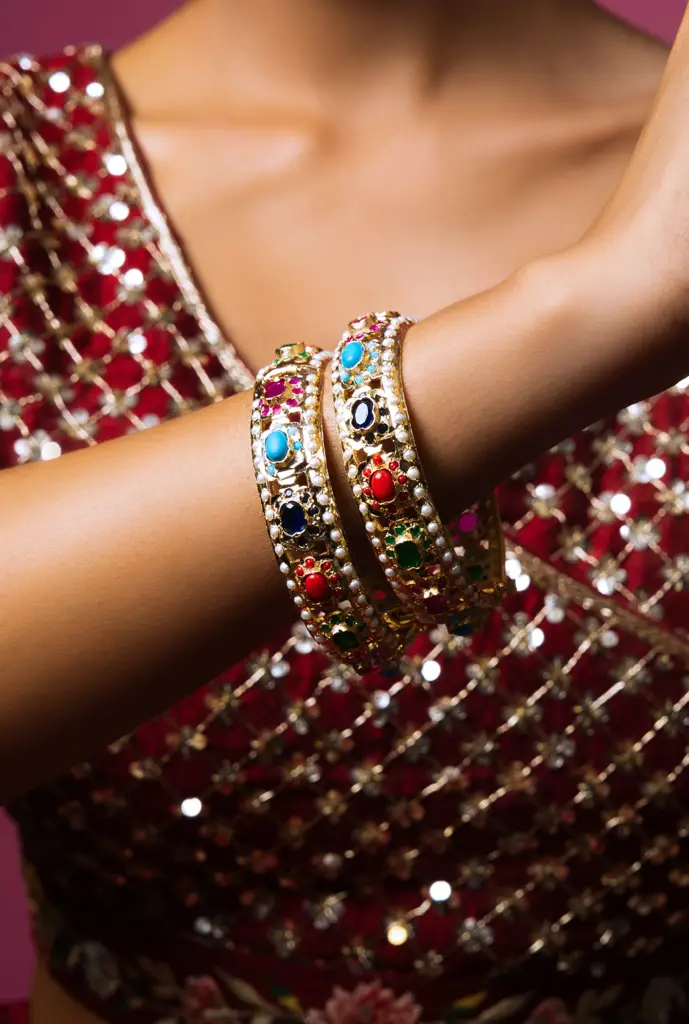 Opulent Navratan Jadau Bangles Pair : ASQJ076
