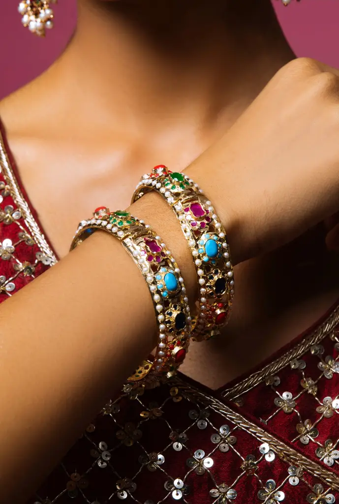 Opulent Navratan Jadau Bangles Pair : ASQJ076