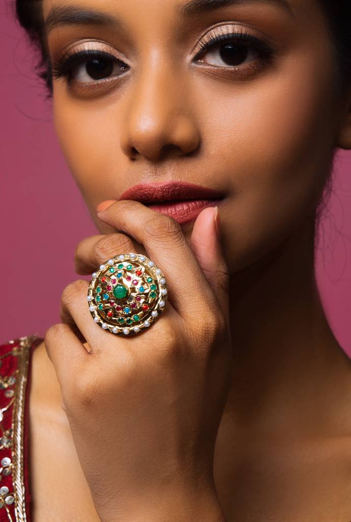 Royal Navratna Jadau Adjustable Ring : ASQJ0025