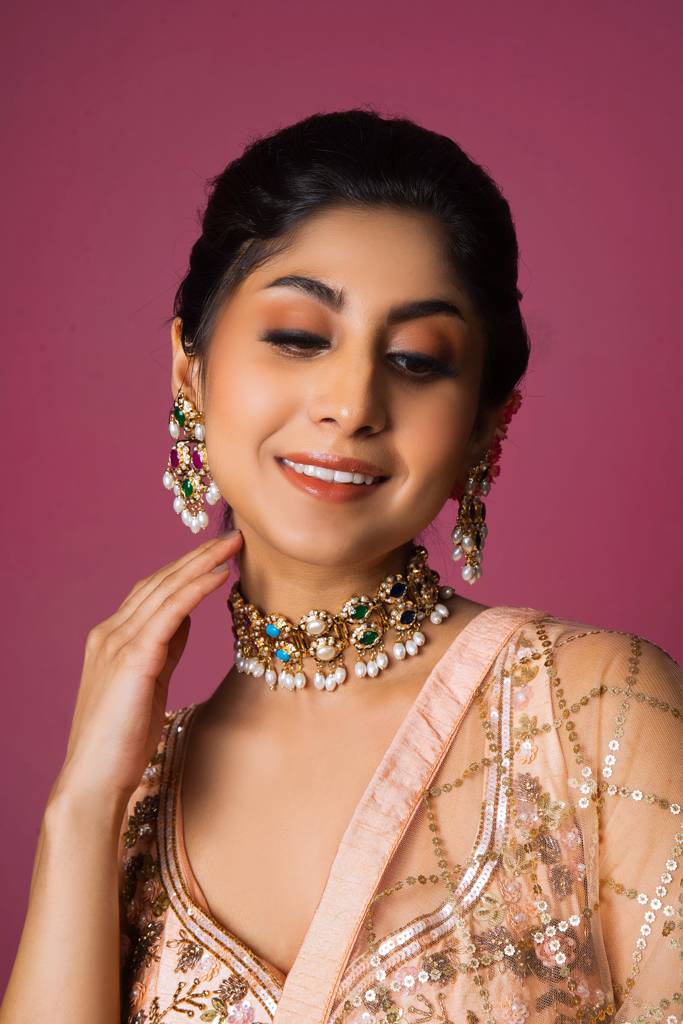 Regal Navratan Dual Layer Jadau Choker Set : ASQJ067