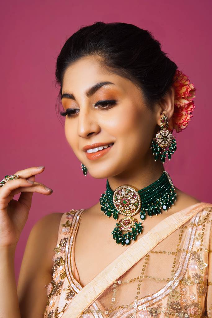 Emerald Toned Jadau Choker Set : ASQJ059