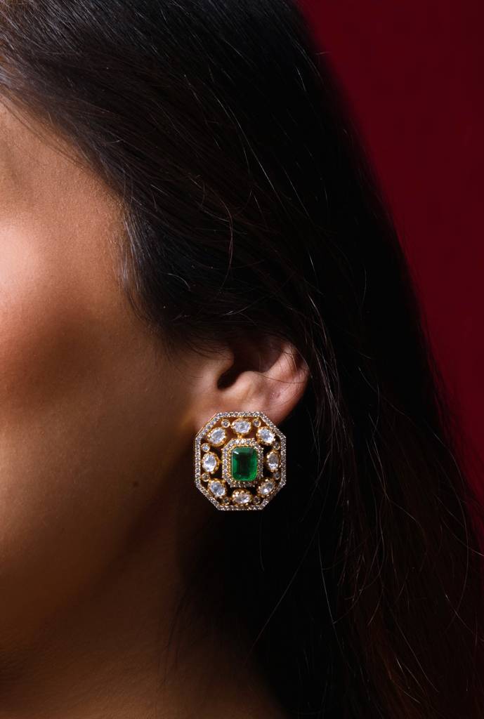Emerald Green Choker Set With Earrings : ASQJ007