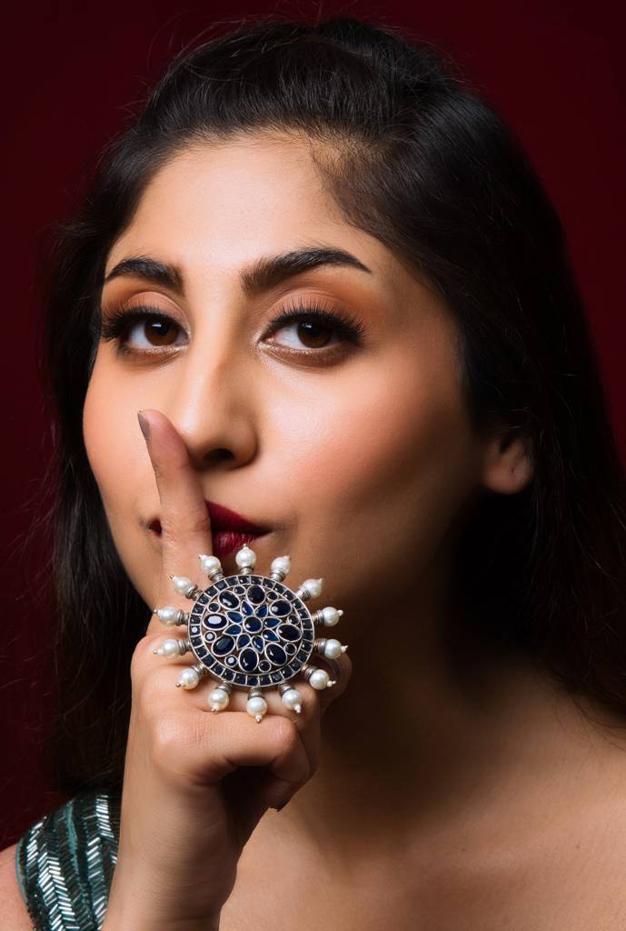 Midnight Blue Oxidised Round Adjustable Ring : ASQJ006