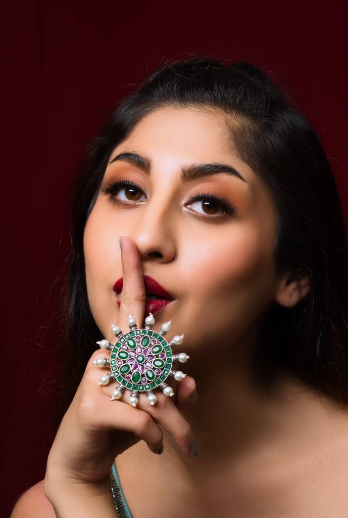 Green Oxidised Round Adjustable Ring : ASQJ005